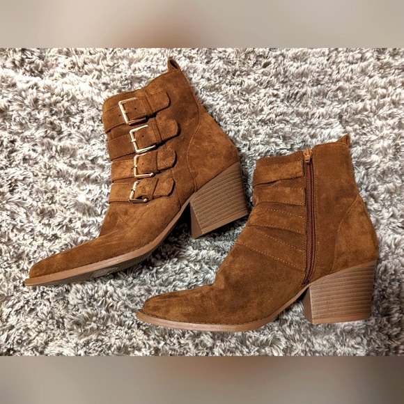 Forever 21 Shoes - Forever 21 Suede Buckle Boot Heels